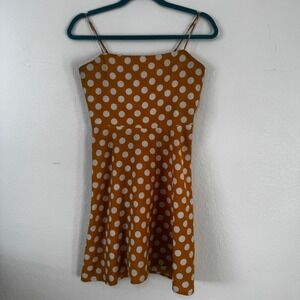 Volcom‎ Polka Dot Sun Dress Spaghetti Strap A Line Ochre Yellow White S